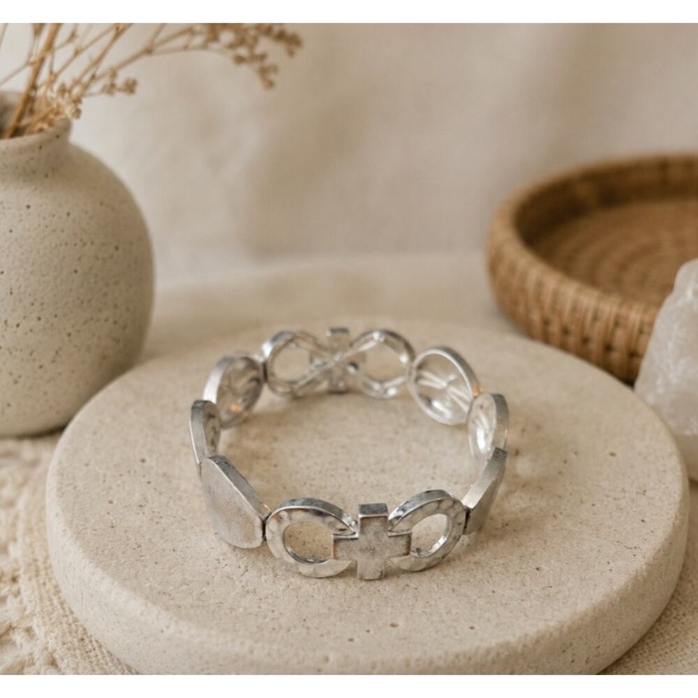 Pomina Silver Stretch Cross Bracelet New